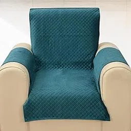 BLUSH & BLOOM 1 Seater Self Design Velvet Quilted Sofa Cover with Joint Arm Cover-Teal Green-picture-20