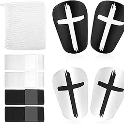 2 Pairs Miniature Soccer Shin Guards, 3.27x2.17 Inch Extra Mini Football Shin Pads with Shin Guard Straps Protective Equipment for Teenagers Adults Boys Girls (Cross Style)-image-1