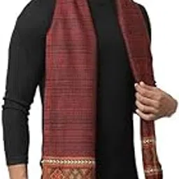 w+ Handwoven Wool Muffler – Embroidered Brown 1 Patti Design | Cozy and Warm Scarf for Men|Women | Traditional Pure Wool Craftsmanship for Winter Fashion (Brown)-picture-11