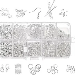 Beadsnfashion Metal Findings Kit, Jewellery Making Metal Findings Kit with Ribbon Clamp Crimps with Loop Head Pins Ribbon Ends for Jewellery Making and Crafts Work-image-1