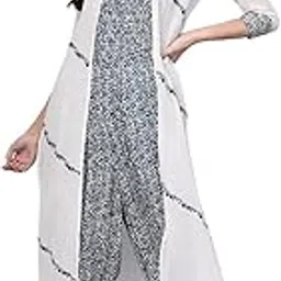 pannkh Women’s White and Navy Polyester Jumpsuit with Sheer Embroidered Shrug | 3/4 Sleeve Layered Ethnic Indo Western Outfit | Stylish Ankle Length Suit for Party, Festive, Wedding & Casual Events-picture-23