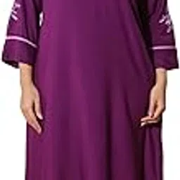 Premium Rayon Designer Nighty with Embroidery 3/4th Sleeves | Maxi for Women | Full Length Night Gown | Nighty for Women Stylish | Night Wear for Women (Rayon Plain)-image-31
