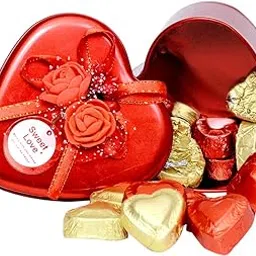 Chocoloony Chocolate Gift Set Red Heart Shape Decorative Box with 20 Pcs Milk Chocolate (160 Grams) Gifts for Sister, Wife and Girlfriend-picture-51