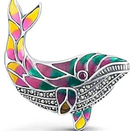 Pure 925 Sterling Silver Brooch/Lapel Pin | Colorful Dolphin Oxidised Silver Brooch for Women with Enamel and Marcasite | Gift for her | (5.8 gms)-image-9