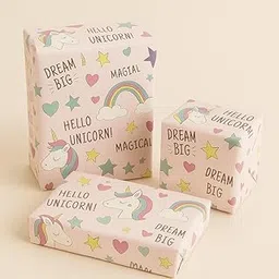 Magical Unicorn Gift Wrapping Paper, Dream Big Design, 48 x 69 cm, Pack of 25 Sheets, Pink image 1