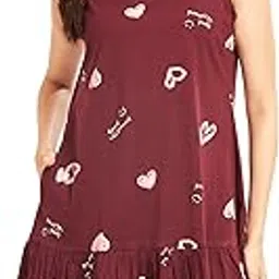 Women's Cotton Sleeveless Printed Sleep Dress with Tier Detail | Short Nighty -3150-image-92