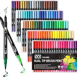 Parssufy 100 Shades Dual Tip Brush Marker Fineline Color Pens Set for Coloring Calligraphy Double Sided Art Markers for Kids Adult Artist, Journal, Doodling, Writing, Coloring Books (100)-picture-34