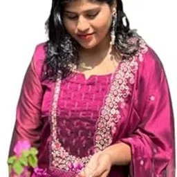 varshvika Women's Embroidered Salwar Suit Set, Cotton Blend, Blue and Magenta, 3-Piece Traditional Kurti with Dupatta-picture-15