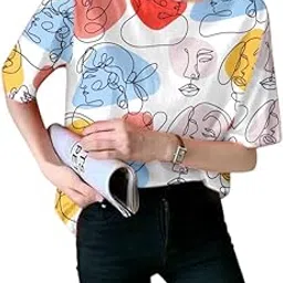 Women’s Casual Printed Round Neck Short Sleeve T-Shirt Multiface Parent-picture-19