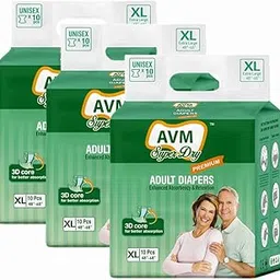 AVM Super Dry Premium Adult Diaper XL size (Extra Large) | Unisex | Waist (48"-68") PACK OF 3 (30 pcs) | High Absorption | Wetness indicator | Leak proof | Odour lock.-image-3