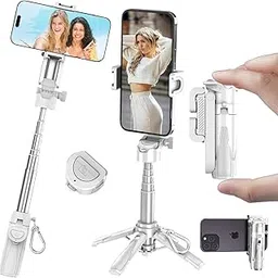 2025 Stainless Steel P15 MINI Retractable Selfie Stick Tripod with Detachable Remote Size,3-in-1 Mini Phone Grip 2 Cold Shoe,10M/393.7'' Wireless Shutter (P15 MINI Selfie Stick White)-picture-19