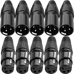 KEBILSHOP 10-Piece 3 Pin XLR Solder Type Connector - 5 Male and 5 Female Plug Cable Connector Microphone Audio Socket, Made of Zinc Alloy for High Conductivity and Ultra-low Noise (Metal End) (BLACK)-image-42