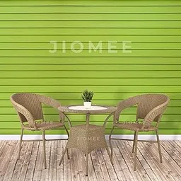 Jiomee Furniture™ Outdoor-Indoor Patio Rattan Wicker Stackable Garden Furniture 2 Seater Chair & Table Set (Wooden Brown Wicker)-image-96