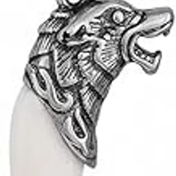 Wolf Fang Pendant Necklace with Silver Chain & Leather Lanyard | White Wolf Fang Necklace Werewolf Unisex Teen's | Stylish Cord Pendant with Tiger Head Jewellery-image-2