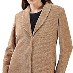 Women's Brown Full Sleeves Spread Collar Self Design Casual Hip Length Blazer-image-29