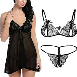 ssoshhub SoSh Love Sexy Women Lingerie Lace Babydoll V Neck Chemise Nightwear Babydoll Lingerie for Honeymoon Nightwear Beahwear BeachParty Lingerie with G-String Panty for Wedding Honeymoon Chrismas-picture-28