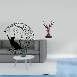 TRENDIVIBE Mystical Cat Moon Wall Art Sculpture with Deer Head Ornament Animal Statue Home Decor for Cat Lovers and Nature Inspired Spaces-picture-11