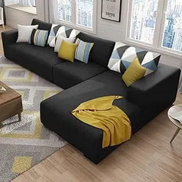 FURNY Mint 6 Seater Fabric Sectional RHS L Shape Sofa Set (Dark Grey)-picture-18