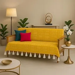 Mustard Tribal 6 Seater Sofa Cover With Tassels For Living Room| 3+2+1 Seater Sofa Throw| 12-Piece Set with 3 Seat,3 Back & 6 Armrest Covers|321 Tassel Sofa Throw 6 Seater|Sofa Covers Set of 3 2 1-picture-56