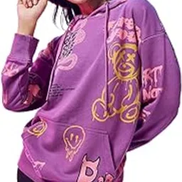 bewakoof Women's Graphic Printed Oversized Hoodie_601615_Purple_S-picture-33