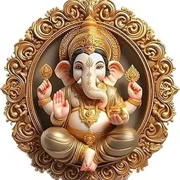 MagJet Ornate Lord Ganesha Wall Sticker - 50x50 cm, Luxurious Golden Ganapati Vinyl Decal, Richly Detailed Hindu Deity Art for Pooja Rooms, Exquisite Spiritual Home Decor-image-76