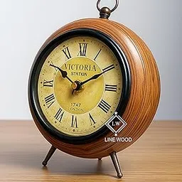 Handmade Antique Wooden Table Clock | 5 Inch Brown Vintage Desk Piece for Home, Office, Bedroom, Living Room & Study | Rustic Brown 5" Analog Clock Decorative Gift (Victoria Station)-image-68