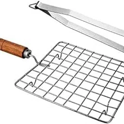 i bharat Steel Roaster Papad Jali with Tong, Paneer Grill | Roti Maker, Barbeque Jali Roaster | Chapati Toast Grill Wooden Handle Vegetable tandoor net and chimta, Baigan Bharta, Masala Papad Maker-image-49