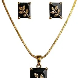 kyniq enterprises Women's Elegant Gold-Plated Chain with Pendant & Earrings Set-picture-53