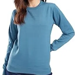riss Women Solid Round Neck Fleece Sweatshirt – Full Sleeve Pullover-RISSWSWT91-TealBlue-picture-36
