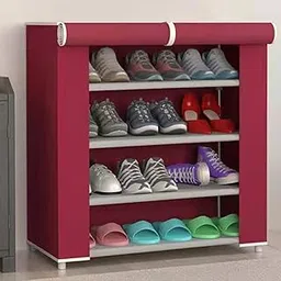 Kuber Industries Shoe Rack|Non-Woven 4 Shelves Shelf|Foldable Storage Rack Organizer for Shoe, Books (Maroon)-picture-25