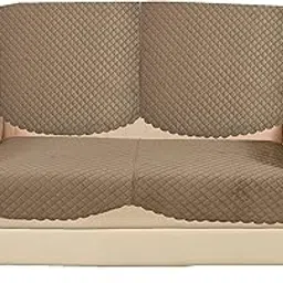 Velvet Self Design Quilted Sofa Chair Cover 2 Seater Glessy Brown-picture-11