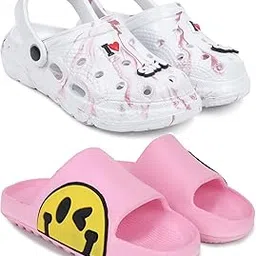Combo Pack of 2 Slipper/Flip Flops/Slides/Clogs/Sandals with Adjustable Back Strap for Women (WCL-LGirl,T-Eyes)-image-74