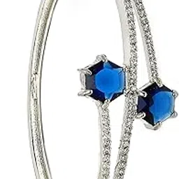 zeneme Bracelet Rhodium Plated Silver Toned Twilight Sparkle Blue American Diamond Studded Bracelet for Girls & Women-picture-30