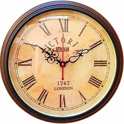 LINE WOOD™ - Antique Wooden Wall Clock Unique Style Roman Number Wall Mounted Round Shape Modern Clock for Office Hallway Dining & Living Room Home Decor (12 Inch - Brown) image 1