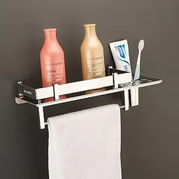 GLOXY ENTERPRISE Stainless Steel 3 in 1 Multipurpose Bathroom Shelf/Rack/Towel Hanger/Tumbler Holder/Bathroom Accessories (15 x 6 Inches)-image-7