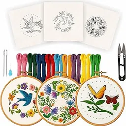 Nibras Embroidery Kit for Beginners – 3 Pre-Printed Designs with Hoop, Threads, Needles, Cutter & Instructions | DIY Hand Embroidery Starter Set for Adults & Kids | Art & Craft Hobby Kit, Multicolor-picture-14