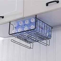 Go Hooked Multifunctional Metal Storage Basket for Home Storage Under Cabinet Drawer Black Durable Stylish Versatile Heavy Duty Elegant Multi Purpose Space Saving Pack of 1 Powder Coated Iron 12 Inch-image-20