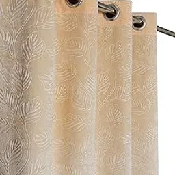 Leaf Velvet Room Darkening Door Curtains 9 feet Long for Living Room Bedroom Hall Room, Cream, Set of 1-picture-23