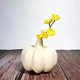 Dovetail Home Ceramic Pumpkin Shape Flower Vase for Home Decor and Gifting, Pampas Grass Vase, Ceramic Pumpkin Vase Small Size (Off-White)-picture-19