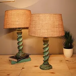 Homesake® Signature Rustic Table Lamp Set of 2, Farmhouse Living Room Bedroom House Bedside Nightstand Home Office Reading Light, (Rope Algae Jute)-image-26