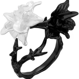 lishanti Elegant Black & White Floral Ring for Women |Dual-Tone Flower Jewelry | Hypoallergenic Fashion Ring for Weddings, Festivals-picture-55