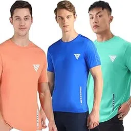 TADEO Men's Quick-Dry Slim Fit Athletic T-Shirt | Moisture-Wicking, Stretchable Gym & Running Tee | Round Neck Sportswear for Workouts, Yoga & Casual Wear | (Pack of 3) Multicolor-picture-43