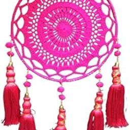 Handmade Handicraft Wool Fabric Decor Round with Resham Fabric Latkan Tessel, Circle Size 12 inch, Latkan Size 10 inch (Magenta, 2)-image-22