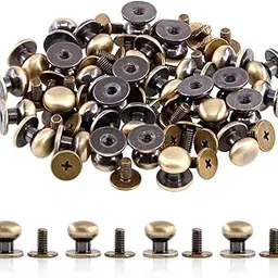Swpeet 30Sets Bronze 8x10x10mm Chicago Screws Round Head Button Stud Slotted Screws Nail Rivet Leather Rivets Craft Belt for DIY Craft Leather Craft Repairs Decoration-picture-28