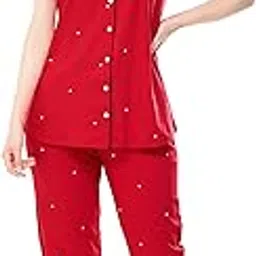 zeyo Women's Cotton Dot Printed Night Suit Set Of Shirt & Pajama Set-picture-11