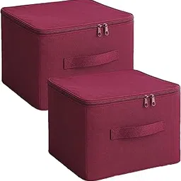 RENVA Underbed Moisture Proof Wardrobe Organizer Storage Bag for Clothes with Zipper Closure and Handle Square | Storage Container Box for Blankets, Bedsheets, Saree Bags & Garments (MAROON, Set of 2)-image-16
