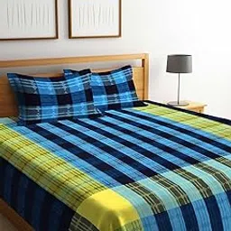 Arrabi Striped Handwoven Cotton Double Size Bedcover with 2 Pillow Cover | ARBD-1070-Blue-picture-12