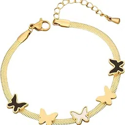 Elegant Gold-Plated Butterfly Chain Bracelet, Snake Chain Design with Black and Gold Butterflies, Adjustable Length | Anti Tarnish | Gifts for Women & Girls|Wedding and Christmas Gifts.-image-0