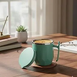 Insulated Stainless Steel Coffee Mug with Lid – 300ml Double Wall Tea & Milk Mug for Home, Office, Restaurant – Stylish, Leakproof, Drinkware Gift 1 Pc (Mint Green)-picture-37