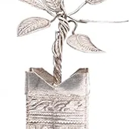 NATRIEL Tulasi Plant for Pooja Mandir Car Dashboard and Gift Purpose | Silver Tulsi Height 11 CM-picture-24